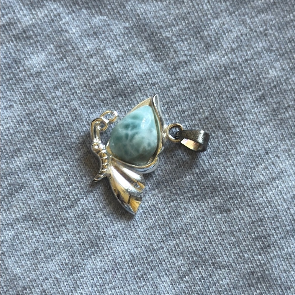 Silver and Blue Stone Butterfly Pendant